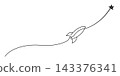 Continuous line rocket flying to star icon, one line drawing, minimalist startup growth concept, business success, achievement goal, space launch, innovation symbol, editable thin line art, monoline 143376341