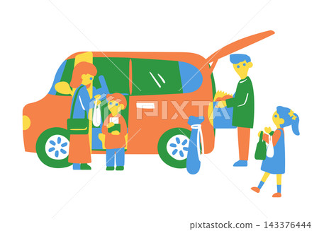 Family unloading shopping bags from car (no background, single image) Family unloading shopping bags from car (no background, single image) 143376444