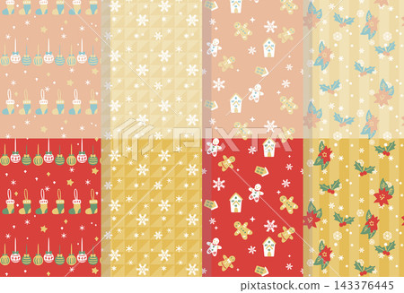 Cute Christmas background set: stockings, ornaments, cookies, poinsettias Cute Christmas background set: stockings, ornaments, cookies, poinsettias 143376445