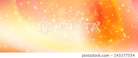 Dreamy yellow and orange background, cute unicorn magic, glittering rainbow sparkles, gradient sky with stars, fantasy and shimmering princess-themed light effects. Vector illustration. Dreamy yellow and orange background, cute unicorn magic, glittering rainbow sparkles, gradient sky with stars, fantasy and shimmering princess-themed light effects. Vector illustration. 143377554