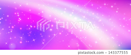 Cute unicorn dreamscape with pastel pink glitter, sparkling rainbow, stars, and magical gradient sky. Perfect fantasy backdrop for princess-themed designs and fairy tales.Vector bg. Cute unicorn dreamscape with pastel pink glitter, sparkling rainbow, stars, and magical gradient sky. Perfect fantasy backdrop for princess-themed designs and fairy tales.Vector bg. 143377555