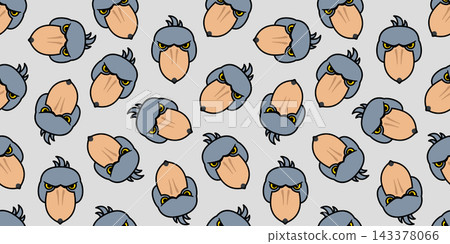 Seamless pattern of shoebill stork faces. Cool and surreal all-over animal background. Seamless pattern of shoebill stork faces. Cool and surreal all-over animal background. 143378066