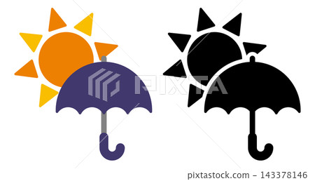 A simple design featuring an icon of a parasol and UV protection, representing the sun and UV cut. 143378146