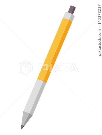 Yellow mechanical pencil illustration with metallic tip and eraser on white background, diagonal minimalist vector Yellow mechanical pencil illustration with metallic tip and eraser on white background, diagonal minimalist vector 143378237