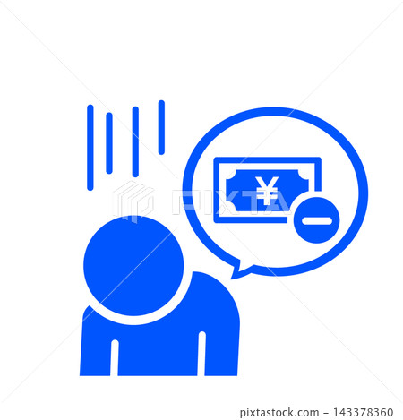 一個人因為經濟上的擔憂而顯得沮喪,旁邊有一個對話氣泡圖示(藍色)。 一個人因為經濟上的擔憂而顯得沮喪,旁邊有一個對話氣泡圖示(藍色)。 143378360
