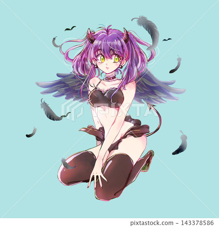 A devilish-looking woman with a bare midriff and wings. A devilish-looking woman with a bare midriff and wings. 143378586
