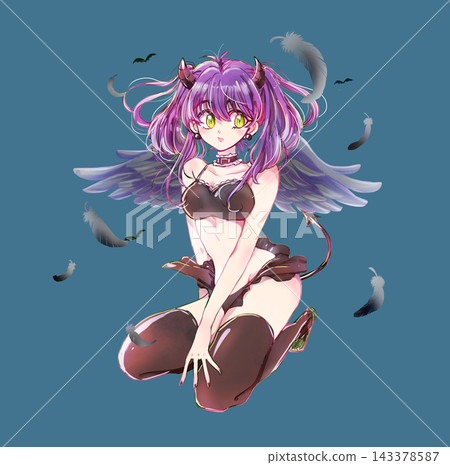 A devilish-looking woman with a bare midriff and wings. A devilish-looking woman with a bare midriff and wings. 143378587