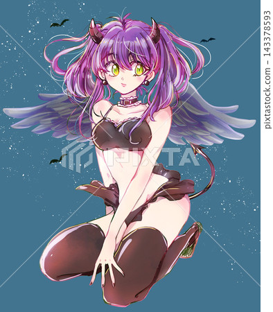 A devilish-looking woman with a bare midriff and wings. A devilish-looking woman with a bare midriff and wings. 143378593
