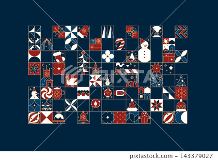 Art deco Christmas icons and elements blue Art deco Christmas icons and elements blue 143379027