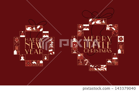 Art deco Christmas labels with lettering red Art deco Christmas labels with lettering red 143379040