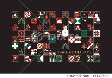 Christmas postcard happy holidays black Christmas postcard happy holidays black 143379042