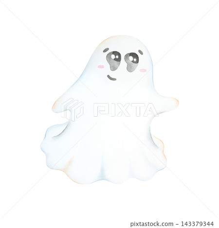 A cute, friendly ghost with big eyes and a smile looking upwards. A white sheet costume for a Halloween party. A spooky yet festive spirit character. A cartoon-style child character for design A cute, friendly ghost with big eyes and a smile looking upwards. A white sheet costume for a Halloween party. A spooky yet festive spirit character. A cartoon-style child character for design 143379344