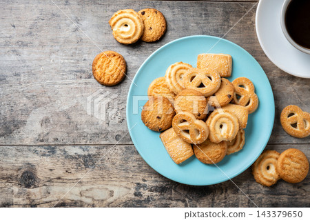 Assorted butter cookies on plate Assorted butter cookies on plate 143379650