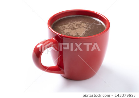 Hot chocolate in red ceramic mug 143379653