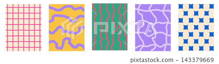 Abstract vertical poster collection featuring geometric patterns and wavy organic lines 143379669