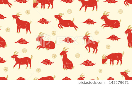 Chinese new year seamless pattern with red goats and clouds Chinese new year seamless pattern with red goats and clouds 143379671
