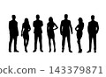 Business people, group business men and women standing. Set of isolated vector silhouettes 143379871