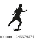 Young female soccer player preparing to kick the ball, front view of football woman in dynamic action, high contrast vector illustration. 143379874