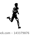 Male runner in motion, athletic man running in dynamic pose, high contrast vector silhouette illustration. 143379876