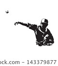 Baseball pitcher throwing a ball, half body view of male baseball player pitching, high contrast vector silhouette illustration. 143379877