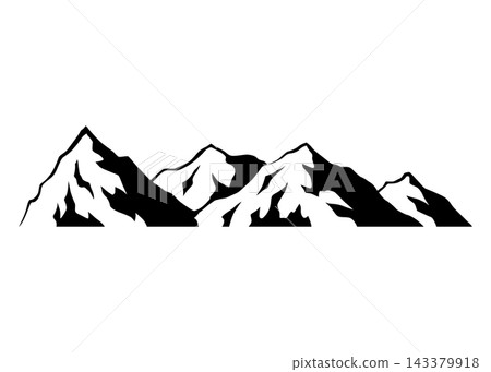 Black mountain, hill and rock silhouette. Vector rocky range and ridge with snow peaks and tops. Mountain nature landscape silhouette, hiking sport, tourism, outdoor adventure and camping themes Black mountain, hill and rock silhouette. Vector rocky range and ridge with snow peaks and tops. Mountain nature landscape silhouette, hiking sport, tourism, outdoor adventure and camping themes 143379918