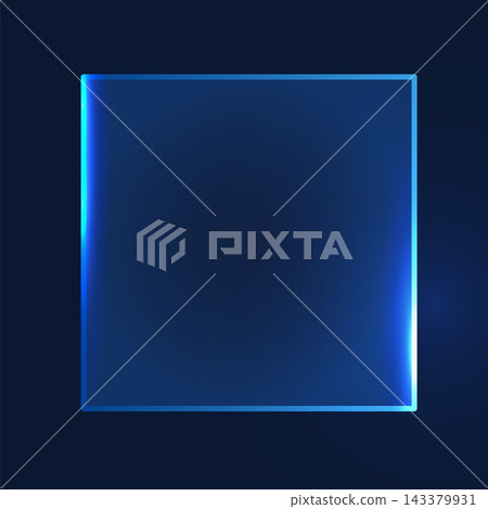 Glowing blue glass frame on dark background Glowing blue glass frame on dark background 143379931