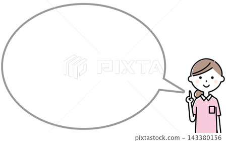 Caregiver pointing; pointing; speech bubble Caregiver pointing; pointing; speech bubble 143380156