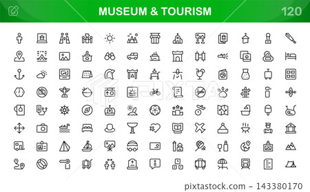Museum and Tourism icon set. Editable line icons. Professional and modern outline icon pack vector illustration monument preservation and heritage site in a simple design. Museum and Tourism icon set. Editable line icons. Professional and modern outline icon pack vector illustration monument preservation and heritage site in a simple design. 143380170
