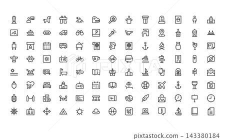 Museum and Tourism icon set. Editable line icons. Professional and modern outline icon collection vector illustration art gallery and exhibition hall in a sleek design. Museum and Tourism icon set. Editable line icons. Professional and modern outline icon collection vector illustration art gallery and exhibition hall in a sleek design. 143380184
