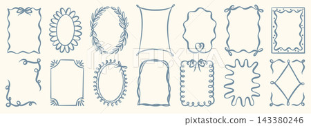 Hand-drawn vintage frame borders with wavy lines 143380246