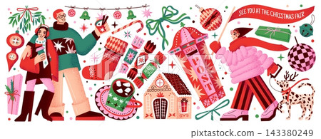 Colorful hand-drawn Christmas fair and market 143380249