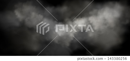 Foggy gray clouds on black background. 143380256