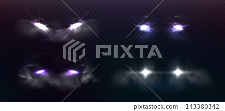 Realistic car headlights on transparent background 143380342