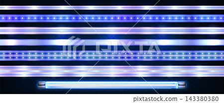 Glowing blue LED strips with bright light rays Glowing blue LED strips with bright light rays 143380380