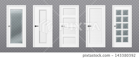 Realistic wooden white doors design collection Realistic wooden white doors design collection 143380392