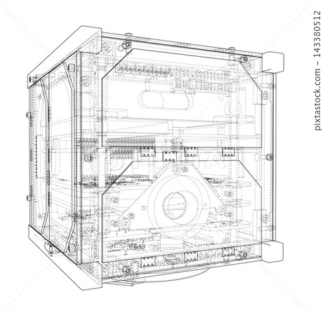 technical wireframe of a computer case. Vector technical wireframe of a computer case. Vector 143380512