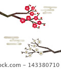 一套日式水彩插畫，描繪了紅白相間的梅花 143380710