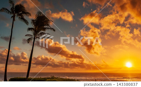 beautiful sunset on the beach and sea beautiful sunset on the beach and sea 143380837