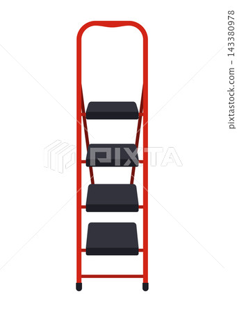 Ladder open freestanding, angled -frame perspective with warm brown wood planks and rectangular steps on neutral background, with ladder, wooden, step, stepladder detail Ladder open freestanding, angled -frame perspective with warm brown wood planks and rectangular steps on neutral background, with ladder, wooden, step, stepladder detail 143380978