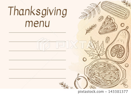 Vintage Thanksgiving Menu Template with Green Bean Casserole and Pumpkin Vintage Thanksgiving Menu Template with Green Bean Casserole and Pumpkin 143381377