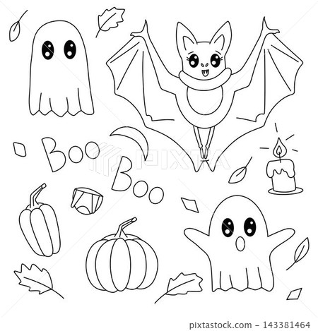 Halloween Ghost and Bat Coloring Page Set Halloween Ghost and Bat Coloring Page Set 143381464