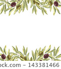 Watercolor floral card with olives. Template for postcard and design. 143381466