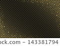 Gold star sparkles burst across black background with glitter particles and shimmering light effects, creating magical golden confetti celebration scene with bright shine. 143381794