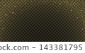 Gold star particles create magical light effects on black background with golden glitter dust, sparkle confetti, and shimmering stardust creating festive celebration atmosphere. 143381795