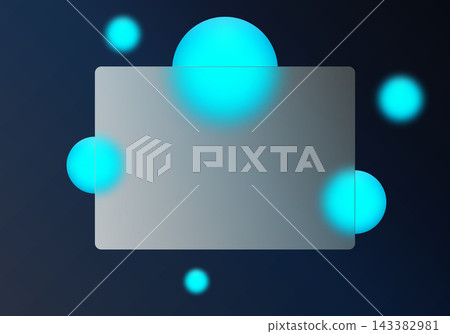 Modern vector background in glass morphism style with frosted glass panel and neon spheres. EPS 10 143382981