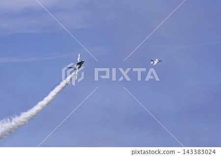 Blue Impulse aerobatic team at Matsushima Air Base conducts flight training under the autumn blue sky in Higashimatsushima City, Miyagi Prefecture. Blue Impulse aerobatic team at Matsushima Air Base conducts flight training under the autumn blue sky in Higashimatsushima City, Miyagi Prefecture. 143383024