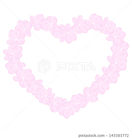 Heart frame of pale pink hydrangea flowers around blank space in a soft hand drawn watercolor style. Vector illustration for wedding invitations, Valentine cards, anniversary greetings and party decor 143383772