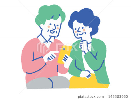 一對老年夫婦一起看智慧型手機_color 143383960