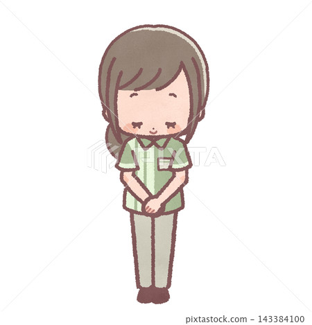 A convenience store clerk bows. A convenience store clerk bows. 143384100