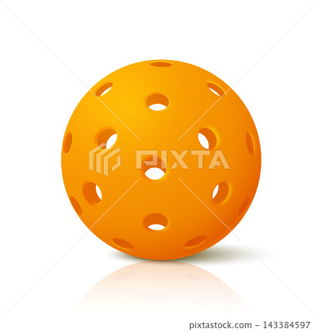 Pickleball Ball Vector Illustration. 3d Orange Pickleball Ball Illustration with Reflection. Plastic Sports Ball with Holes for Game, Training, Court Sport, Recreation, Equipment Design Pickleball Ball Vector Illustration. 3d Orange Pickleball Ball Illustration with Reflection. Plastic Sports Ball with Holes for Game, Training, Court Sport, Recreation, Equipment Design 143384597